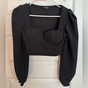 SHEIN Black Puff Sleeve Sweetheart Bustier Crop Top